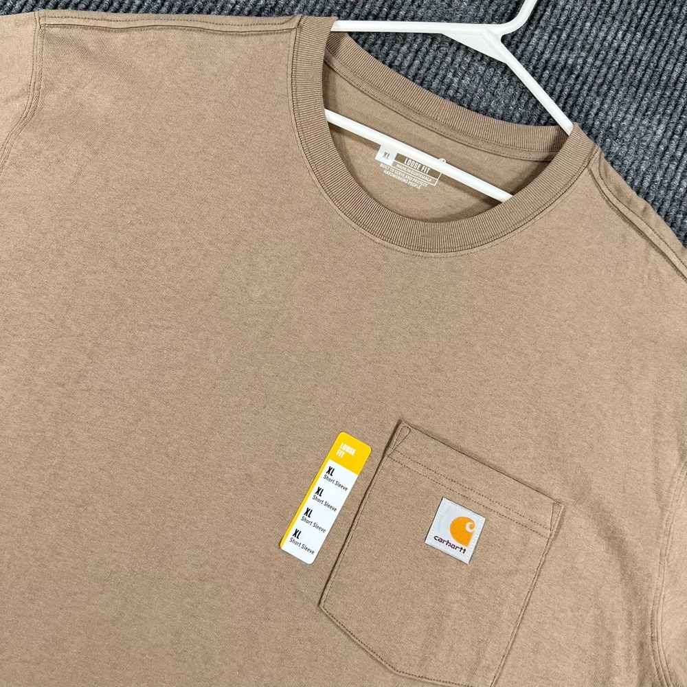 Carhartt Shirt Mens XL Extra Large Beige Short Sleeve Pocket Crew Loose Fit New